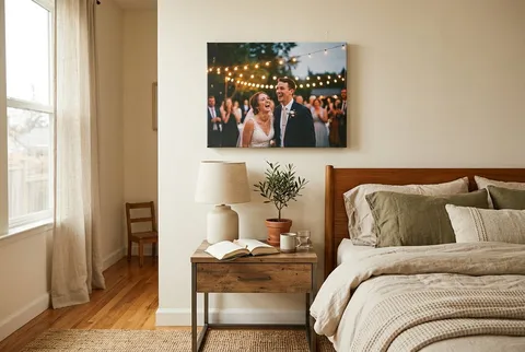 An ocean cliffs canvas above a couch