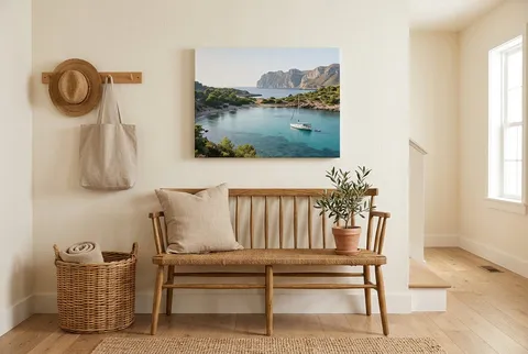 A desert landscape canvas on a dining room wall