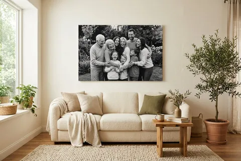 A sleeping cat photo canvas on an office wall