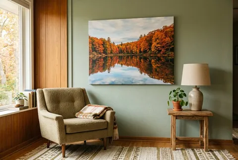 A sunflower photo canvas on a kitchen shelf